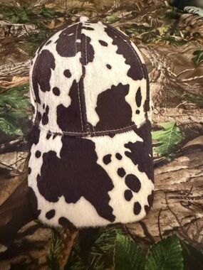 Cow Print Faux Fur Cap - Brown and White